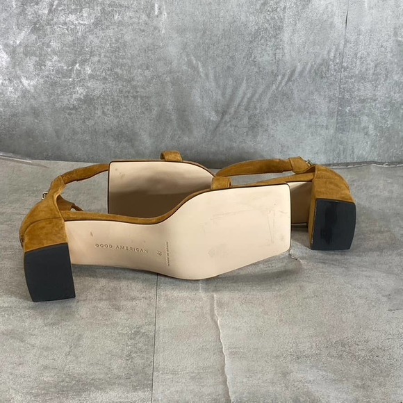 Good American Women's Amber Tan Square-Toe Ankle-Strap Block-Heel Sandals SZ 6 - Picture 8 of 11
